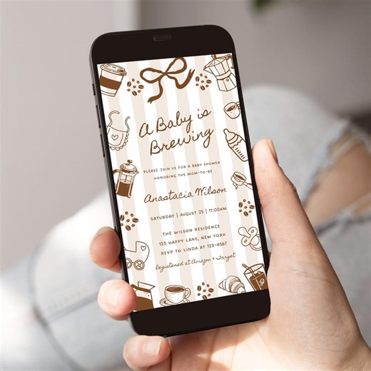 A Baby is Brewing Baby Shower Evite Invitation, Coffee Theme, Customizable Template, Digital Download - BS111 - Etsy