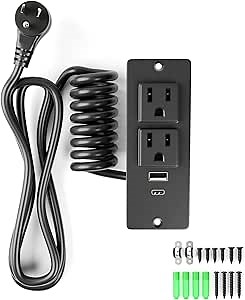 Drawer Outlet Kit, Recessed Furniture Power Strip - Clutter-Free Drawer Socket with USB-A, USB-C & (2) 12 amp AC Ports, 6.9FT Power Cord, Spring Cable, Clips and Screws Included, UL Listed