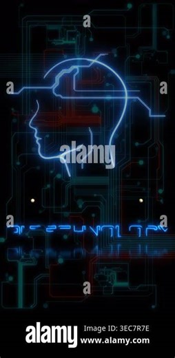 vertical video.Ai technology concept with a human head profile and glowing digital circuit board connections Stock Video Footage - Alamy