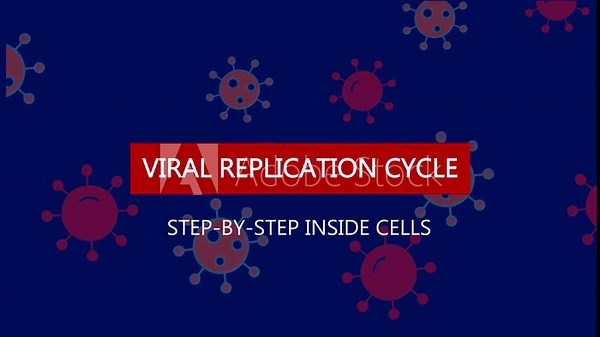 Viral replication cycle step-by-step inside cells. Medical News Alert Headline Virus Animation Background. Health Concept.