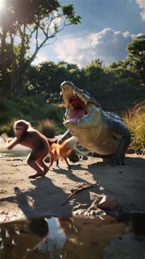 MONKEY Saves Fox From SNAPPING Crocodile