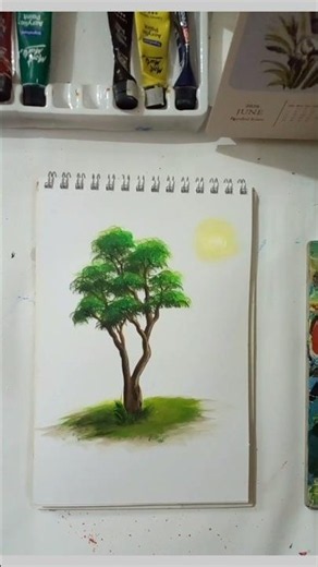 Easy way to paint a tree || Acrylic painting || Borsha's Art World | #paintng