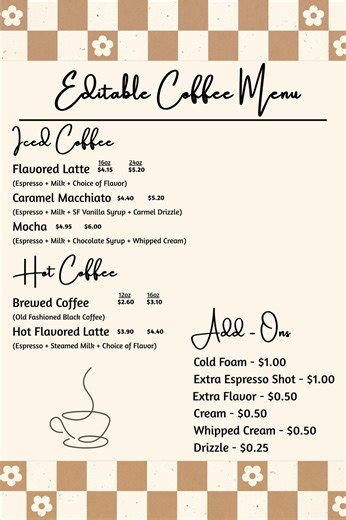 Editable Coffee Menu Template 24x36 (canva Download) - Etsy