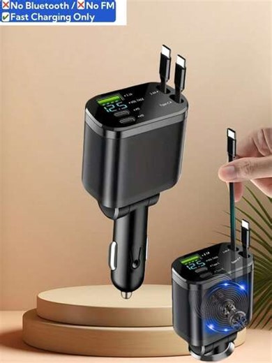 5-In-1 Retractable Car Charger, Multi-Port Fast USB-C Car Phone Charger With Extendable Cable, Compatible With Type-C And USB Devices, Universal Adapter For All Vehicles | SHEIN