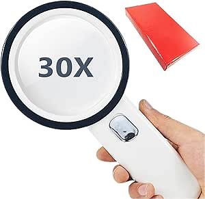 Magnifying Glass with Light Magnifier with Lights,30X 12 LED Double Optical Glass Lens Handheld Magnifying Glass Lighted Magnifying Glass for Reading Seniors Coins Macular Degeneration Low Vision