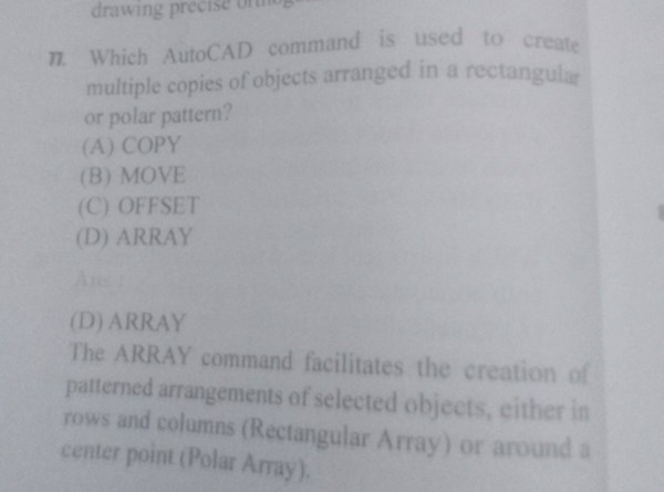 Which AutoCAD command is used to create multiple copies of obje... | Filo