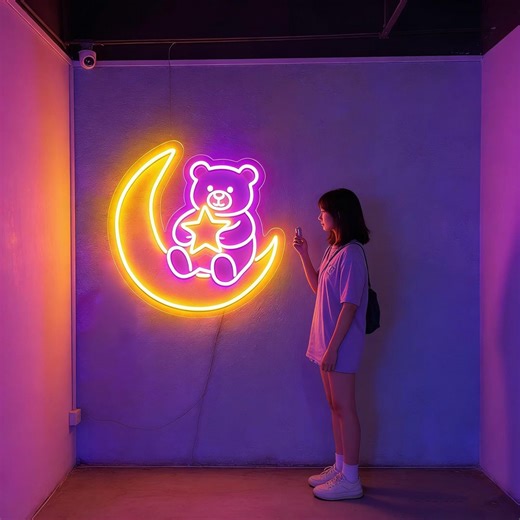 Bear Moon Neon Sign, Custom Neon Sign, Neon Sign Bedroom Decor, Neon Sign Wall Decor, Star Bear Decor Art Decor, Gift for Her - Etsy