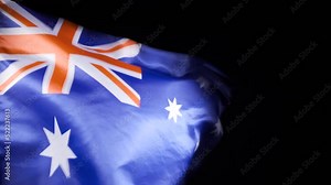 National Australian Flag. Black background. Australian Flag waving. Stock Video