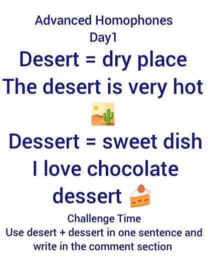 Homophones in English 🤯 | Desert vs Dessert Challenge 💬 | Day 1 | Don’t Make This Mistake!