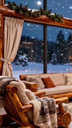 Forest Arch Christmas Cabin | Cozy Scandinavian Living Room at Night 🎄🔥