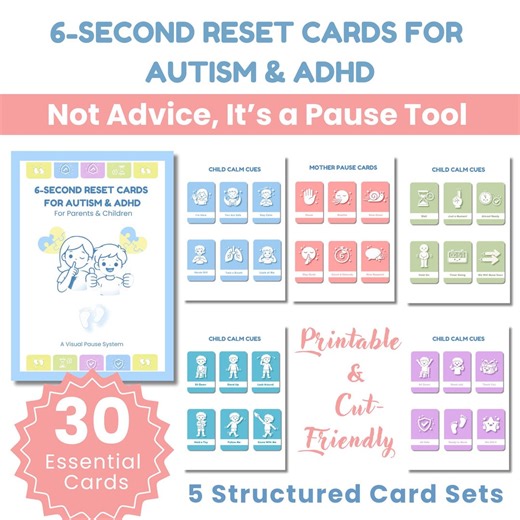 6-second Reset Cards for Autism & ADHD | Calm Meltdown Prevention Visual System | Visual Supports - Etsy