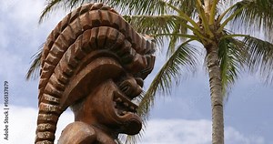 Polynesian Cultural Tiki carving on the North Shore of Oahu Hawaii Stock Video