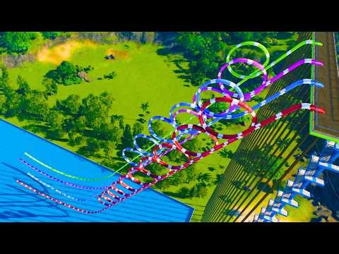 1 vs 10 Loops Crazy Water Slides - Planet Coaster 2