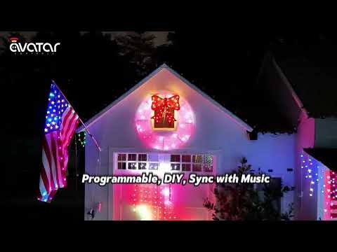 AvatarControls 44" Pre-Lit Outdoor Christmas Wreath Bow Set Decoration with Smart Programmable RGB
