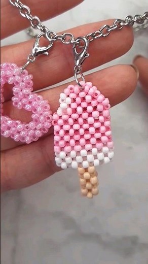 Beaded ice cream charm. Tutorial on my channel. #diy #handmade #beadedjewelry #diyjewelry #shorts