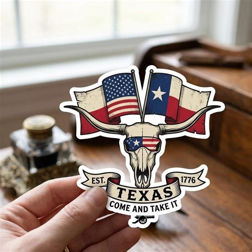 Texas Sticker Come and Take It, Longhorn Skull Patriotic Decal, USA Texas Flag Sticker, Western Cowboy Style, Lone Star State Gift - Etsy