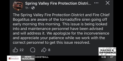 Spring Valley fire and tornado siren goes off