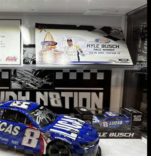 My favorite NASCAR Diecast display in my collection. Something about this white case with the light popping on the Blue @Kyle Busch machine just feels CLEAN🔥🔥🔥🔥 Rowdy Nation Baby🏁 #nascar #kylebusch #diecast #diecastcollectors #diecastcollection