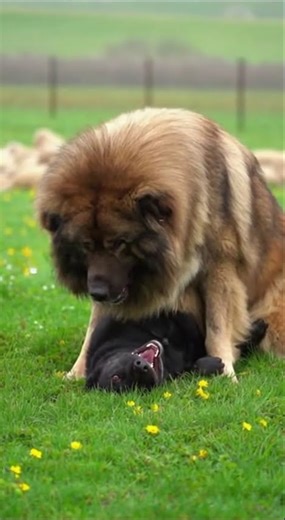 Gentle Giant Dog Plays with Tiny Puppy! Adorable Size Difference 🥺