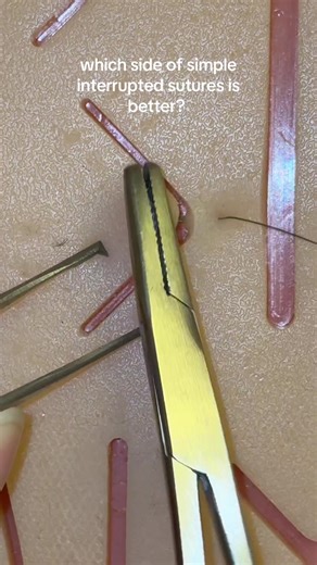simple interrupted sutures! I did one side with lots of space in between each suture and one without much. #suturepad #suturepractice #suture #suturekit #surgery