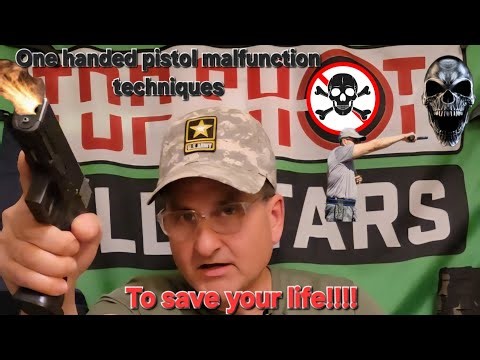 Glock Pro shooting ONE HANDED pistol malfunction techniques when you are injured to save your life!!