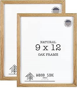 Oak Wood Picture Frames 9x12 - Set of 2 - Natural Solid Wood Photo Frame Real Glass Wall Mount Tabletop