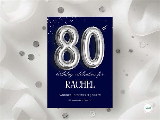 80th Birthday Invitation Elegant 80th Party Invite Silver Milestone Eighty Birthday Adult Invitation for Formal Evening Celebration Card - Etsy