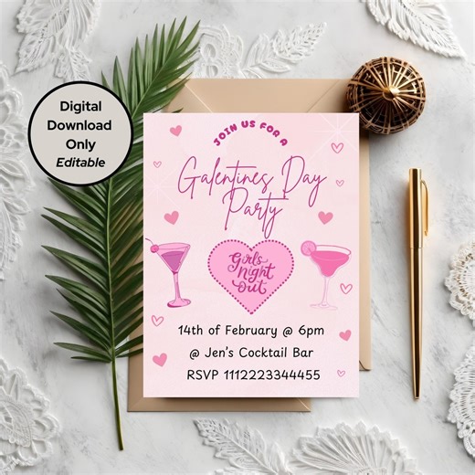 Galentines Day digitale bewerkbare uitnodigingssjabloon, meisjes dagje uit, Valentijnsdag meisjes avondje uit, instant digitale download, Canva-sjabloon - Etsy Nederland