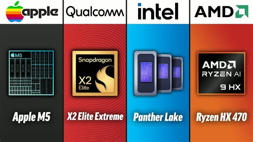 2026年最强笔记本芯片对决：苹果M5 vs 高通骁龙X2 Elite vs 英特尔Panther Lake vs AMD锐龙400