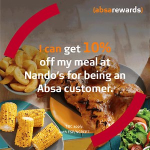 At Absa, we mean it when we say that we do more so you can, and that is why we would like to treat you with 10% off a meal at Nando’s for the month of May. A little something extra just for you. We do more so you can. That’s Africanacity. #ICanWithAbsa | Absa South Africa