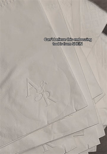 aand it was fully customizable! I will be using this @SHEIN find for all my bridal DIYs 🤍 I used this embosser to personalize our engagement party napkins, but you can definitely use this for other stationary! Drop any of your shein bridal recommendations below 👀 #sheinfind #bridetobe #diybride #shein #embossing