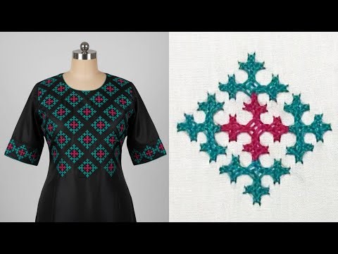 Very easy Kutch Work Embroidery Kurti Yoke & Sleeve Border Design