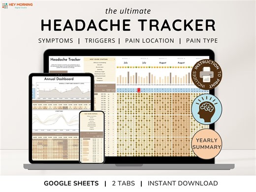 Headache Tracker Google Sheets Migraine Tracker Spreadsheet Chronic Pain Template Headache Diary Headache Log Headache Severity Dashboard - Etsy