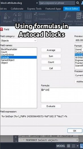 Using formulas in Autocad blocks