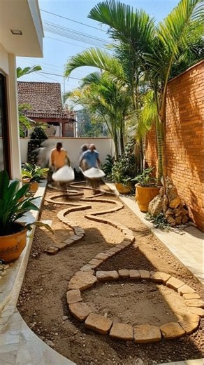 OMG! Absolutely stunning S-curve garden transformation with white stones 😱🔥 #landscaping #diygarden