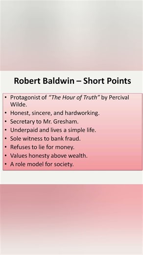 Robert Baldwin character sketch| Plus Two English #plustwoenglish