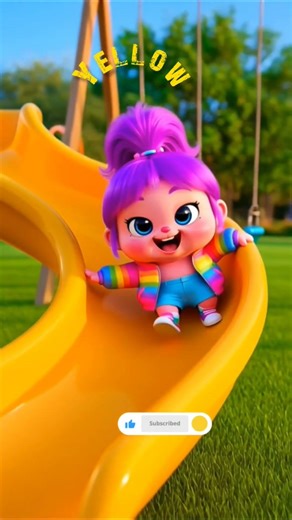 Cute Purple Hair Cartoon puffy Sliding the Rainbow Spiral Slide! 🌈 | Kids Animation #Shorts