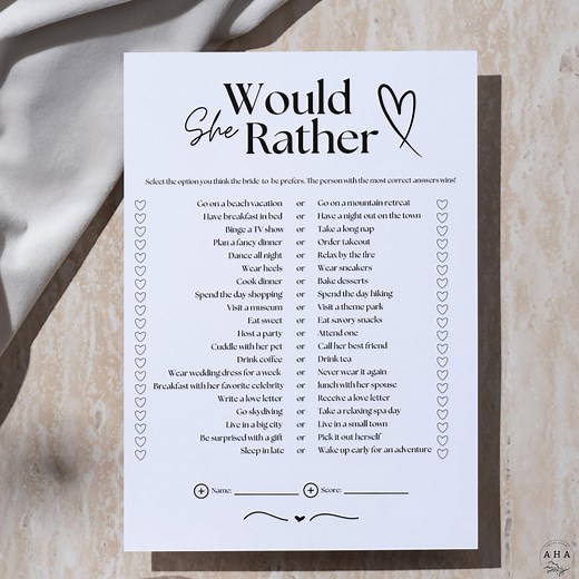 Would She Rather Bridal Shower Game Template | Printable & Interactive Bride-to-be Game | Modern Wedding Activity | Fun Bridal Shower Game - Etsy