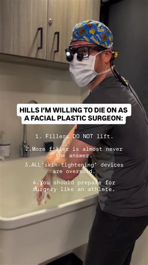 Cameron Chesnut MD | Facial Plastic Surgeon on Instagram: "4 hills I’m willing to die on as a facial plastic surgeon ⛰️👇🏼 These positions are forged from years of operating, revising complex cases, studying facial anatomy from the inside, and watching where the misdirection of the aesthetic industry. 1. Fillers DO NOT lift. They blanket. They add volume. They cannot reposition descended anatomy. Gravity still wins, no matter how good the marketing sounds. 2. Most “skin-tightening” devices are