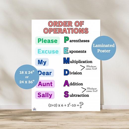 PEMDAS Math Poster | Order of Operations Anchor Chart | Math Classroom Decor - Etsy