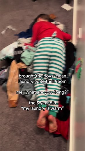 it is nice & cozy right out of the dryer 😂 #mom #momlife #laundry #boymom #boymomlife