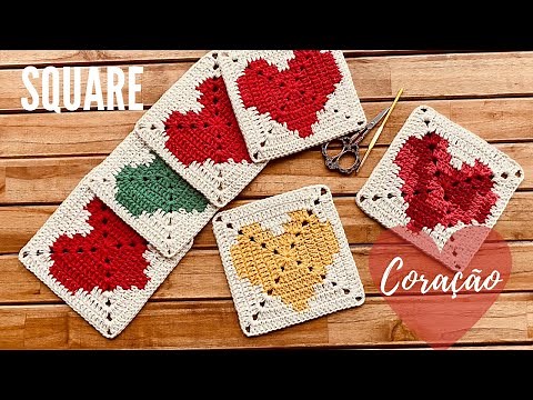 Crochet Heart Square - Easy Step by Step by @MarceloNunesCroche