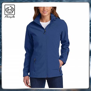 [Hot Item] Outer Waterproof Sport Jacket Ladies Softshell Blue Jacket with Adjustable Hood