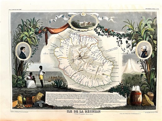 Carte De L’Île De La Réunion - Gravure Couleurs 1850 Atlas National Levasseur - Etsy