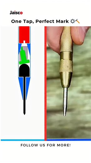 Jaisco | Motor Manufacturer🇮🇳 on Instagram: "An automatic center punch creates precise indentations without a hammer. It stores mechanical energy in an internal spring, which releases when pressed against a surface, forming a consistent mark for drilling or machining. This tool ensures accuracy, repeatability, and efficiency, making it essential for metalworking, fabrication, and assembly tasks where precision guides are critical. . . . . . . . . . . . . . . . . . . . . . . . . . . . . . . . .