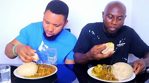 Man to Man Big Bite Challenge with Wheat Fufu and Ogbono Soup Mukbang