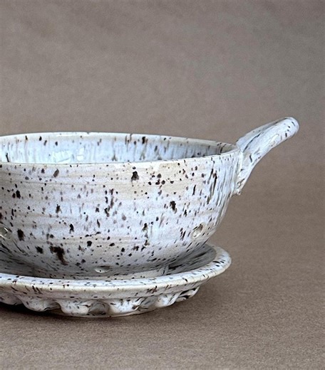 Speckled White Berry Bowl Colander With Large Saucer - Handmade Pottery Stoneware Clay - Etsy
