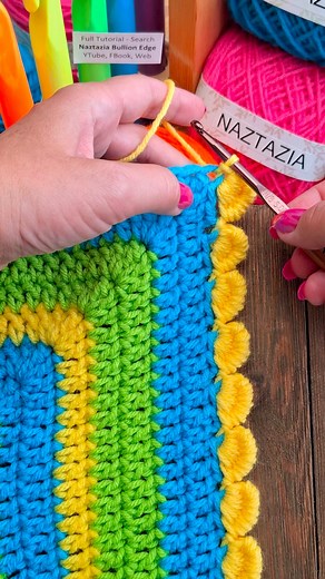 Crochet bullion edge, in this tutorial from Naztazia, is a technique that creates several wraps around a chain stitch, and then connects with a slip stitch to a blanket, scarf, shawl, bag and more. #reels #crochet #knitting #artist #yarn #tutorial #makersgonnamake #crochetblanket #crochetlove #yarnlove #naztazia | Naztazia