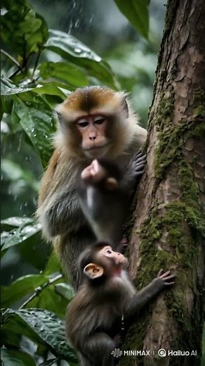Rainy Day Sneezes: Monkeys Huddle & Play in the Canopy! 🌧️🐒💨