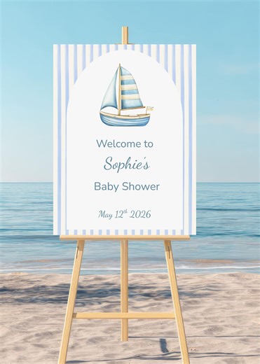 Nautical Sail Boat Baby Shower Welcome Sign, Gender Neutral Coastal Baby Shower Welcome Board Template, - Etsy